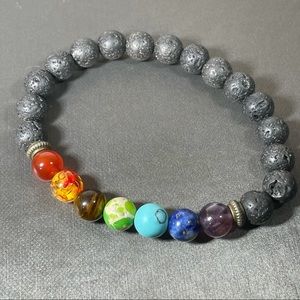 Men’s Volcanic Rock Colorful Black Chakra Bracelet